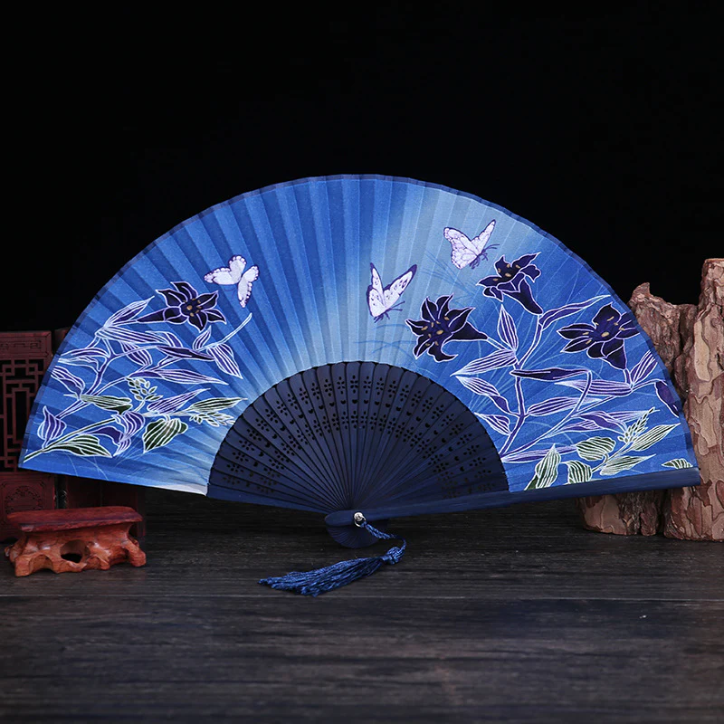 Buddha Stones Cherry Blossom Lily Butterfly Bamboo Ventaglio pieghevole in bambù portatile 21 cm - Image 9