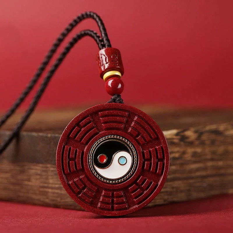 Buddha Stones Cinabro naturale Bagua girevole Yin Yang tieni lontani gli spiriti maligni Collana pendente