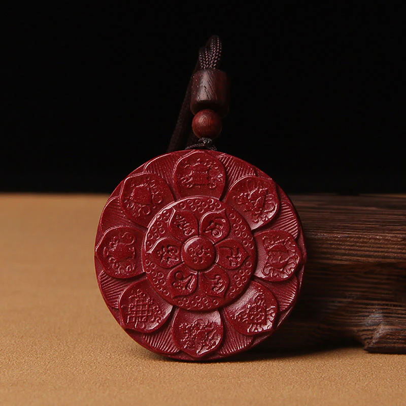 Buddha Stones Cinabro naturale Loto Om Mani Padme Hum Benedizione Collana Corda Pendente - Image 5