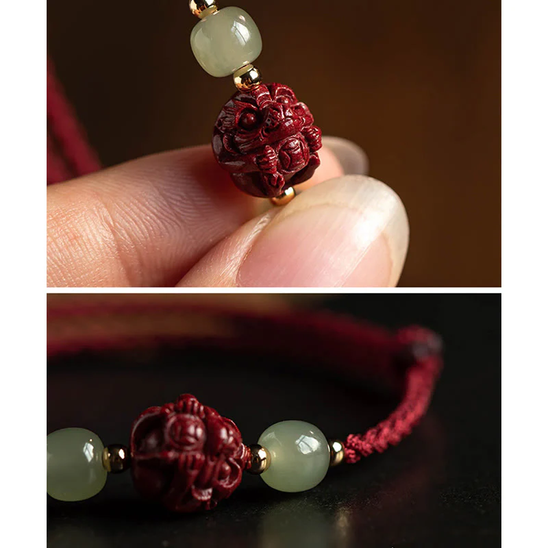Buddha Stones , cinabro naturale, zodiaco cinese, giada Hetian, carattere Fu, braccialetto di corda della fortuna - Image 16
