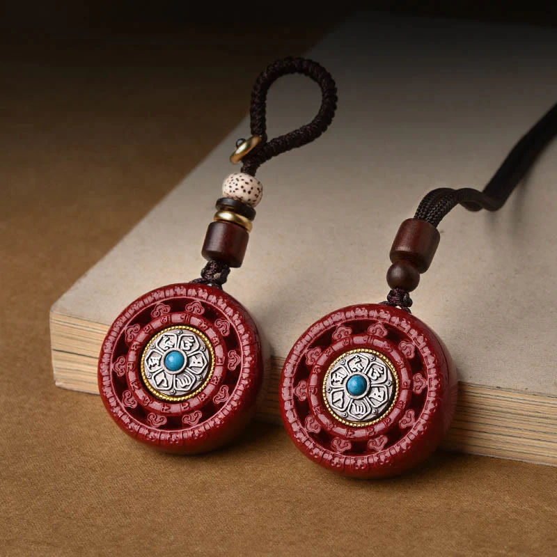 Buddha Stones Cinabro Om Mani Padme Hum Benedizione Collana girevole Ciondolo Portachiavi