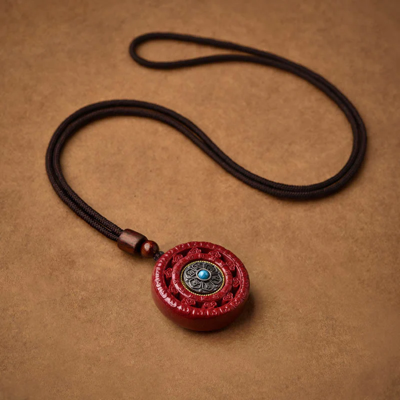 Buddha Stones Cinabro Om Mani Padme Hum Benedizione Collana girevole Ciondolo Portachiavi - Image 11