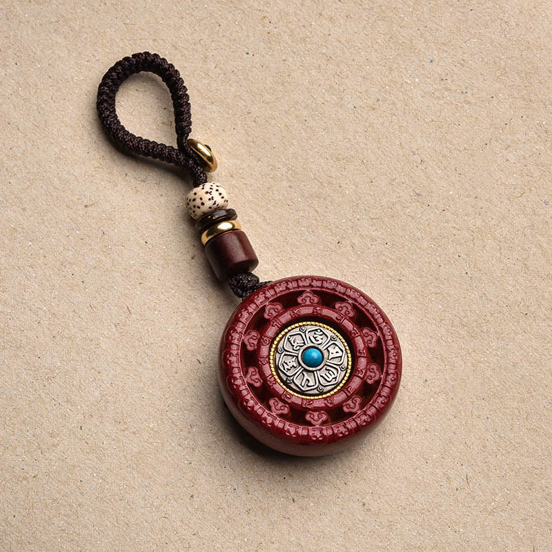Buddha Stones Cinabro Om Mani Padme Hum Benedizione Collana girevole Ciondolo Portachiavi - Image 14
