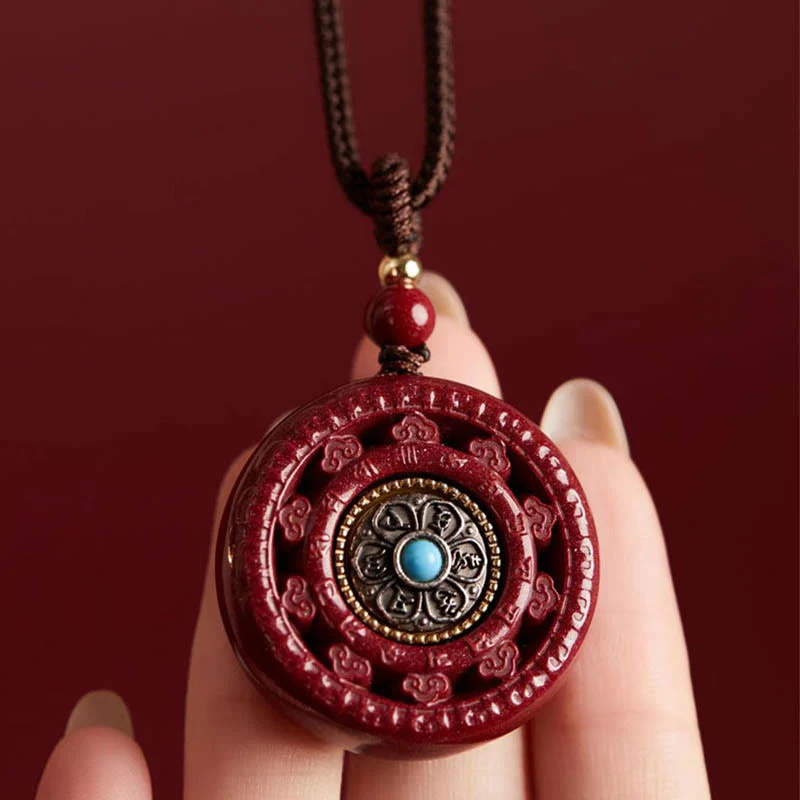 Buddha Stones Cinabro Om Mani Padme Hum Benedizione Collana girevole Ciondolo Portachiavi - Image 3