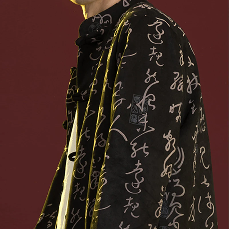 Buddha Stones Cinese Calligrafia Abbigliamento Giacca Cappotto Tang Suit Uomo Abbigliamento - Image 3