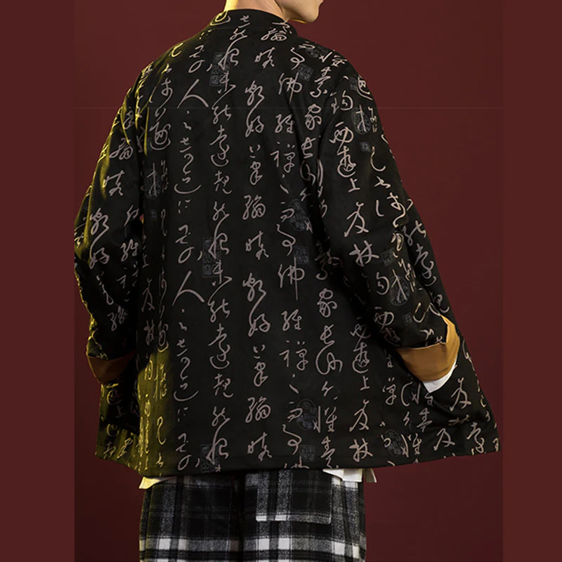 Buddha Stones Cinese Calligrafia Abbigliamento Giacca Cappotto Tang Suit Uomo Abbigliamento - Image 4