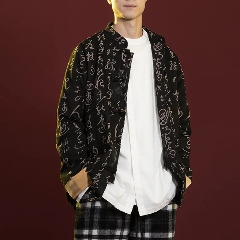 Buddha Stones Cinese Calligrafia Abbigliamento Giacca Cappotto Tang Suit Uomo Abbigliamento - Image 5