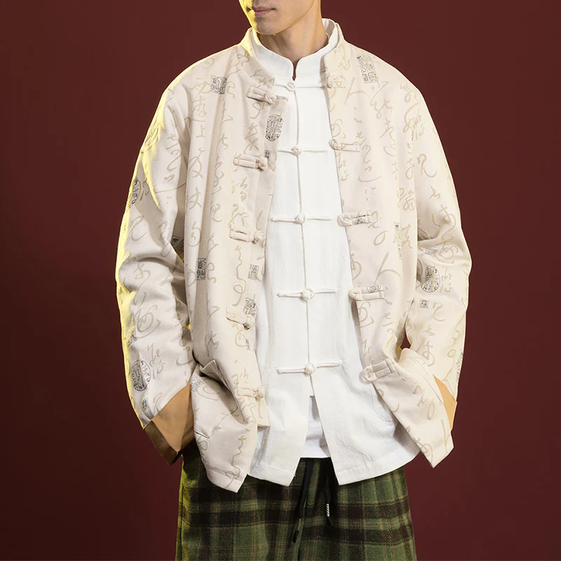 Buddha Stones Cinese Calligrafia Abbigliamento Giacca Cappotto Tang Suit Uomo Abbigliamento - Image 7