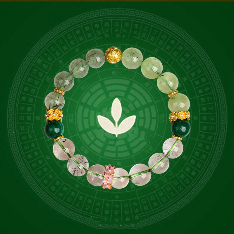 Buddha Stones Cinque Elementi Vari Agata Cristallo Verde Fantasma Quarzo Rutilato Uva Verde Agata Malachite Braccialetto della Fortuna - Image 2