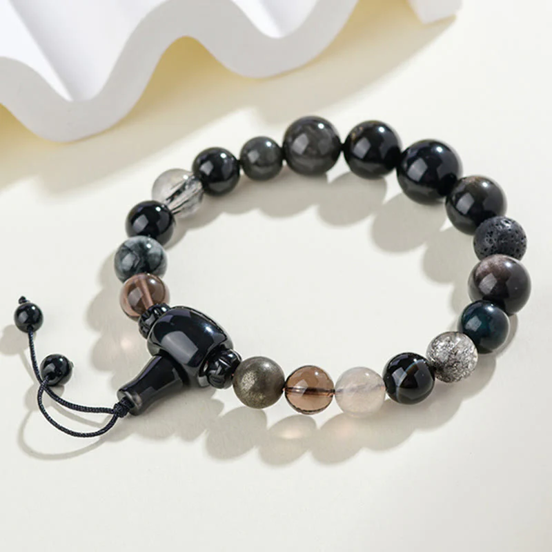 Buddha Stones Cinque Elementi Vari Cristallo Ossidiana Nera Bracciale Ricchezza Saggezza - Image 9