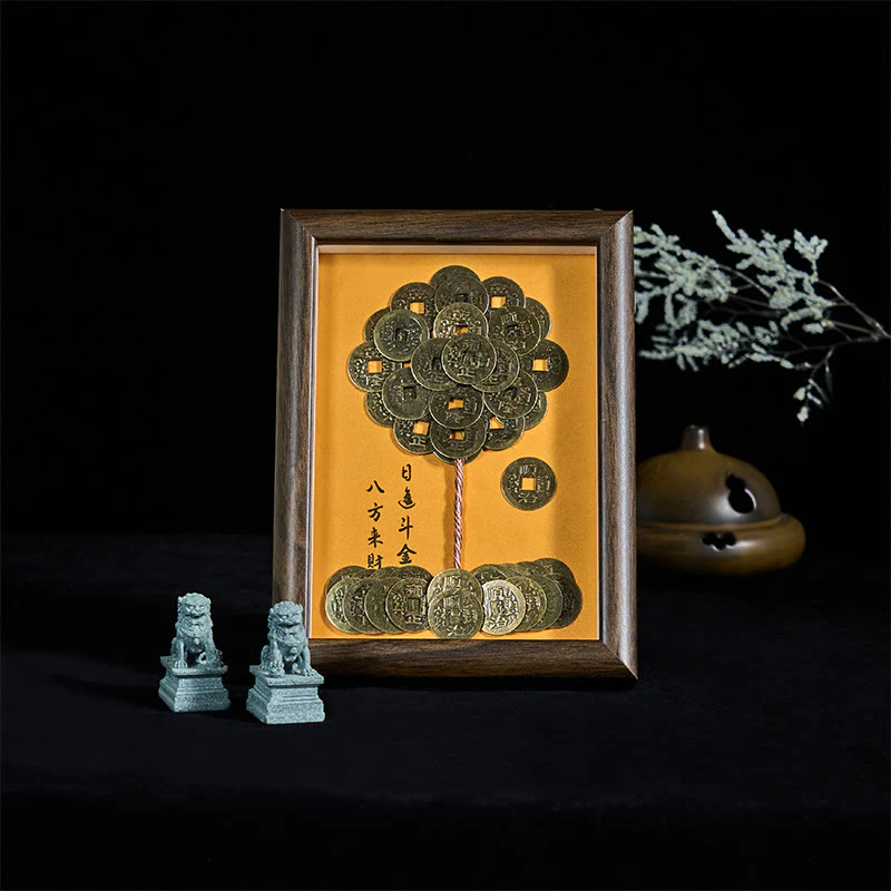 Buddha Stones, cinque monete dell'imperatore, albero, attrazione, fortuna, protezione, cornice per foto, ornamento, arredamento per la casa - Image 2