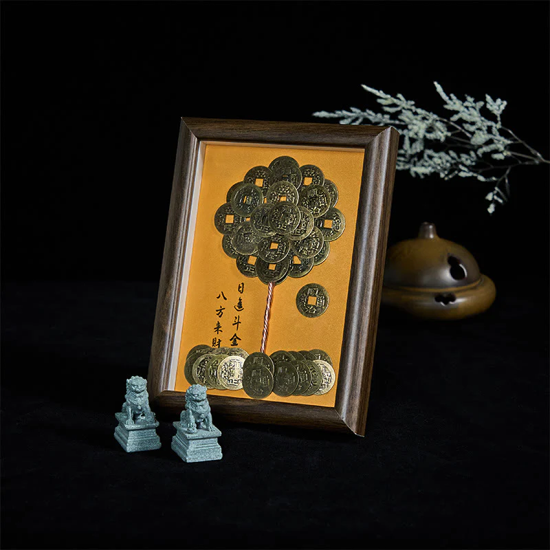 Buddha Stones, cinque monete dell'imperatore, albero, attrazione, fortuna, protezione, cornice per foto, ornamento, arredamento per la casa - Image 3