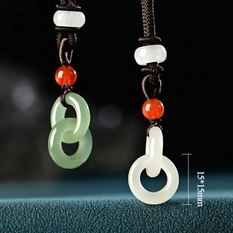 Buddha Stones Ciondolo della collana del successo della fibbia della pace doppia della giada bianca di Hetian naturale - Image 12