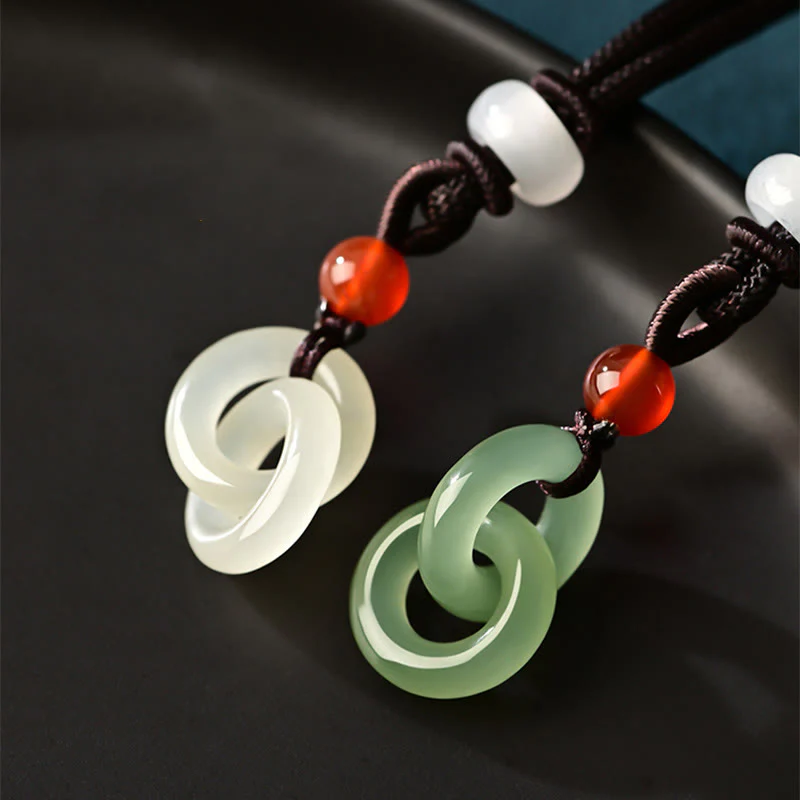 Buddha Stones Ciondolo della collana del successo della fibbia della pace doppia della giada bianca di Hetian naturale - Image 2