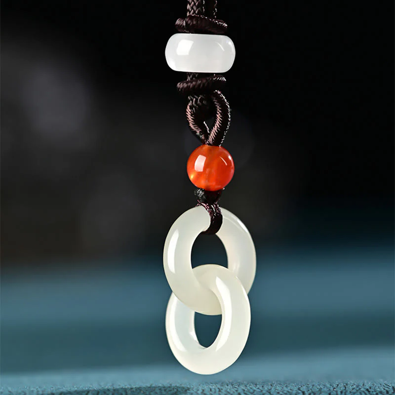 Buddha Stones Ciondolo della collana del successo della fibbia della pace doppia della giada bianca di Hetian naturale - Image 8