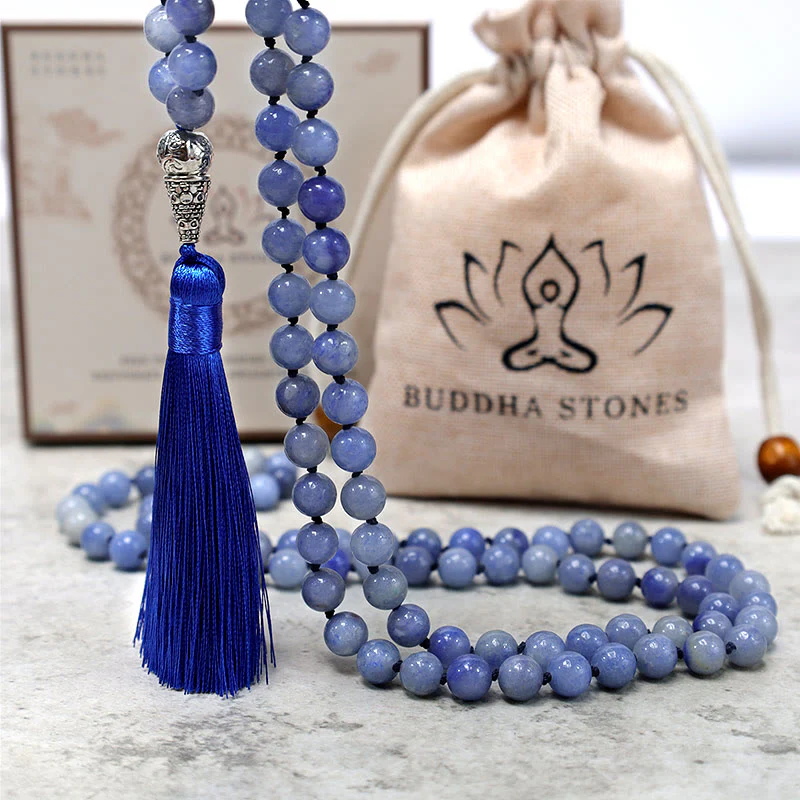 Buddha Stones Collana con 108 perle di avventurina blu, perline di preghiera e meditazione yoga - Image 6
