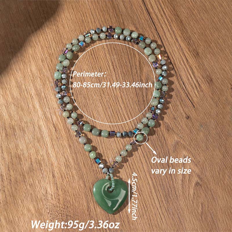 Buddha Stones Collana con ciondolo a forma di cuore in quarzo rosa e avventurina verde, portafortuna - Image 6