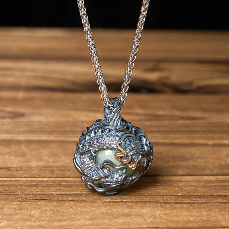 Buddha Stones Collana con ciondolo a forma di drago di rame che circonda la perla della forza - Image 10