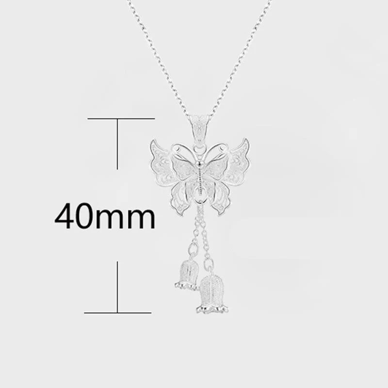 Buddha Stones Collana con ciondolo a forma di farfalla e mughetto in argento sterling 999, simbolo della libertà. - Image 9