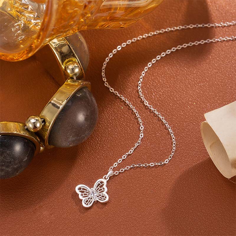Buddha Stones Collana con ciondolo a forma di farfalla in argento sterling 999 con protezione - Image 2