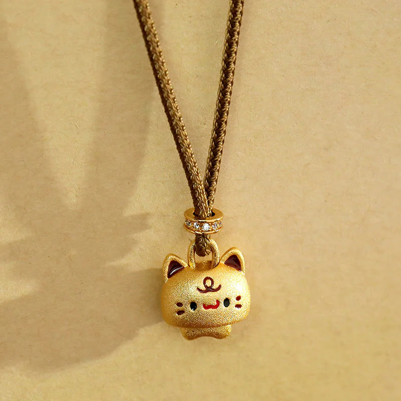 Buddha Stones Collana con ciondolo a forma di gatto, placcata in rame e oro, regolabile con cordino intrecciato protettivo.