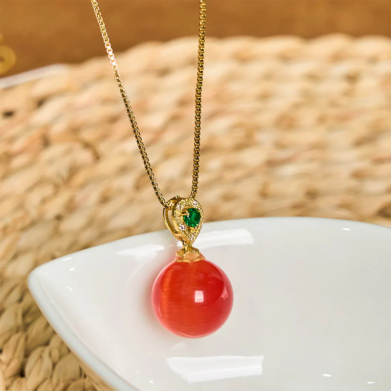 Buddha Stones Collana con ciondolo a forma di palla rotonda con occhio di gatto e simbolo di fiducia - Image 9