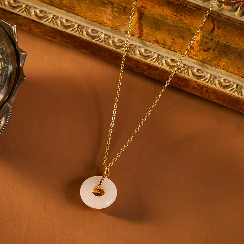 Buddha Stones Collana con ciondolo a forma di peonia in argento sterling 925 con fibbia della pace e giada bianca Hetian, portafortuna. - Image 9