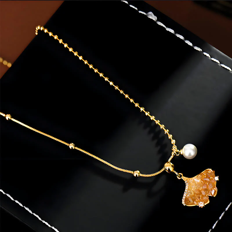 Buddha Stones Collana con ciondolo a forma di perla, color champagne, citrino e rame, perla, a protezione della proprietà.