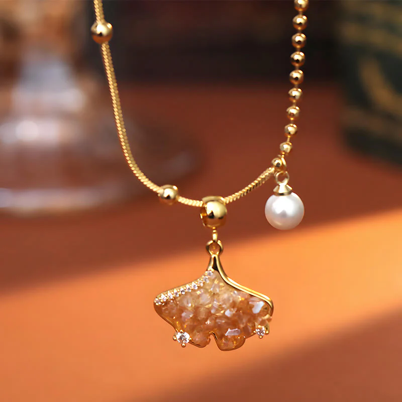 Buddha Stones Collana con ciondolo a forma di perla, color champagne, citrino e rame, perla, a protezione della proprietà. - Image 2