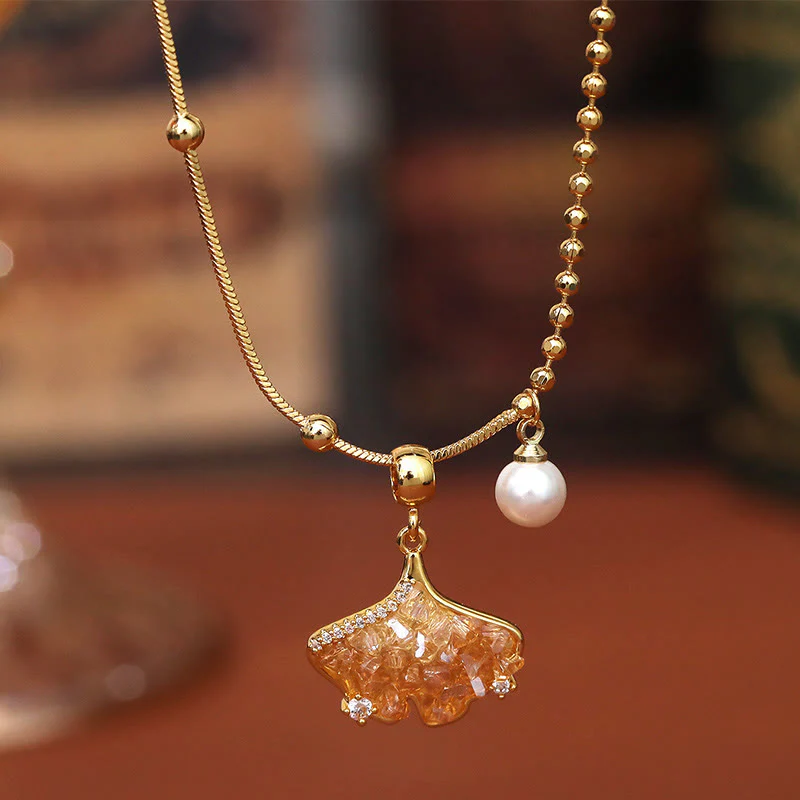 Buddha Stones Collana con ciondolo a forma di perla, color champagne, citrino e rame, perla, a protezione della proprietà. - Image 3