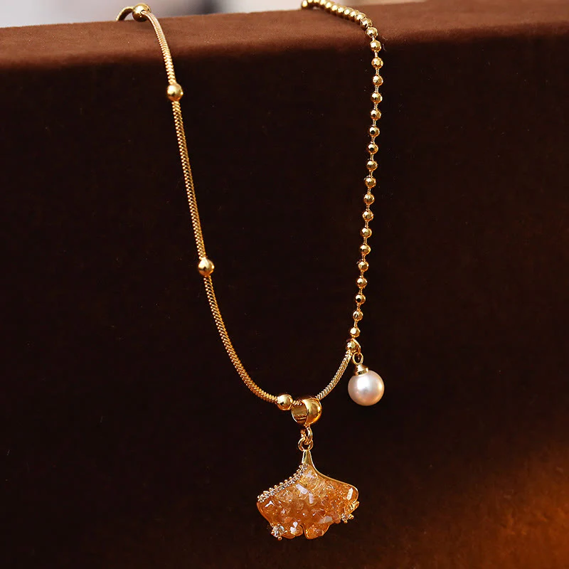 Buddha Stones Collana con ciondolo a forma di perla, color champagne, citrino e rame, perla, a protezione della proprietà. - Image 5