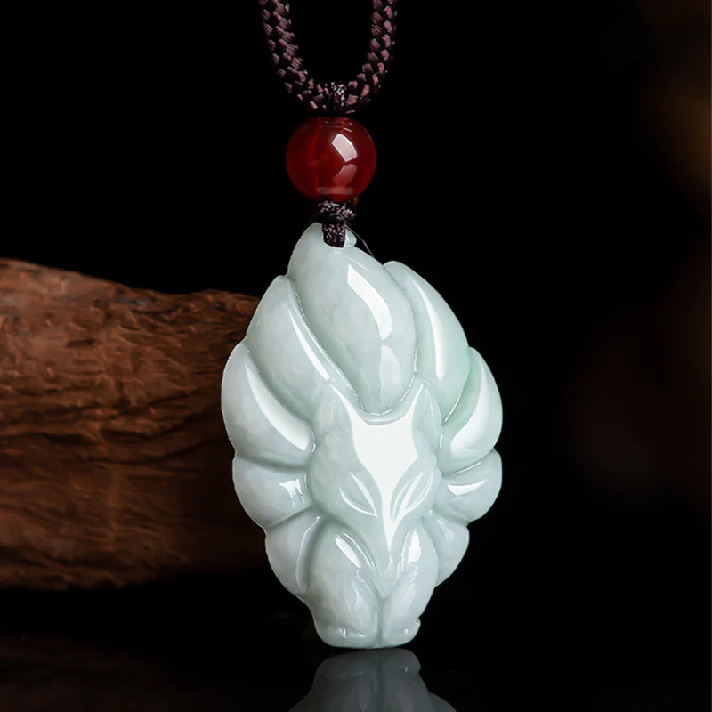 Buddha Stones Collana con ciondolo a forma di volpe a nove code in giada naturale e prosperità - Image 2