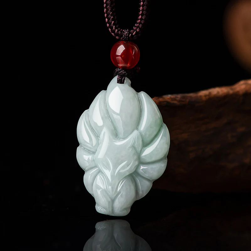 Buddha Stones Collana con ciondolo a forma di volpe a nove code in giada naturale e prosperità - Image 5