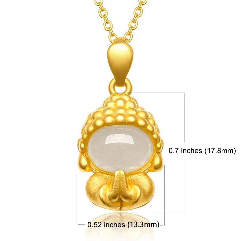 Buddha Stones Collana con ciondolo del Buddha di giada bianca e simbolo del successo - Image 2