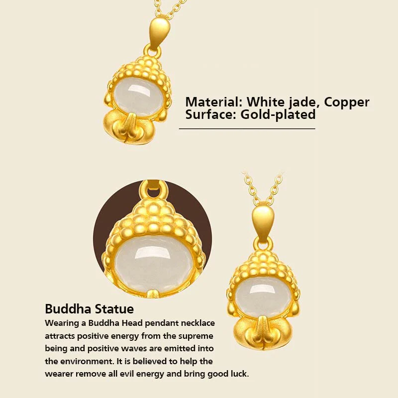 Buddha Stones Collana con ciondolo del Buddha di giada bianca e simbolo del successo - Image 5