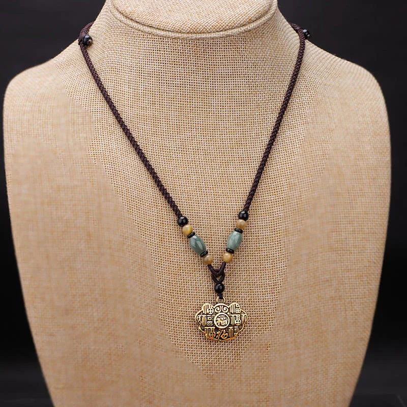 Buddha Stones Collana con ciondolo in corda con carattere Fu in ottone e rame - Image 2