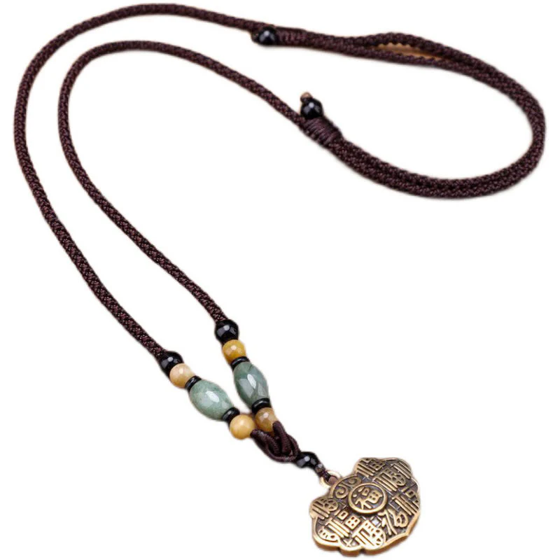 Buddha Stones Collana con ciondolo in corda con carattere Fu in ottone e rame - Image 4