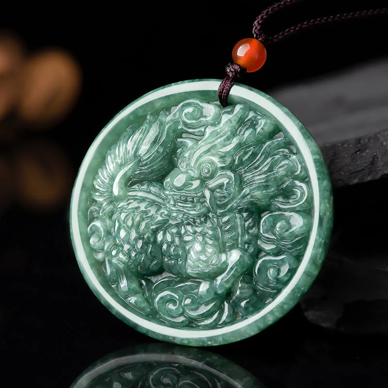Buddha Stones Collana con ciondolo in corda di giada naturale Kirin Abundance