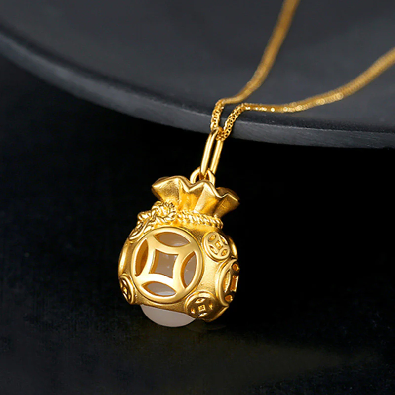 Buddha Stones Collana con ciondolo in giada a forma di sacco di soldi Feng Shui di buon auspicio - Image 2