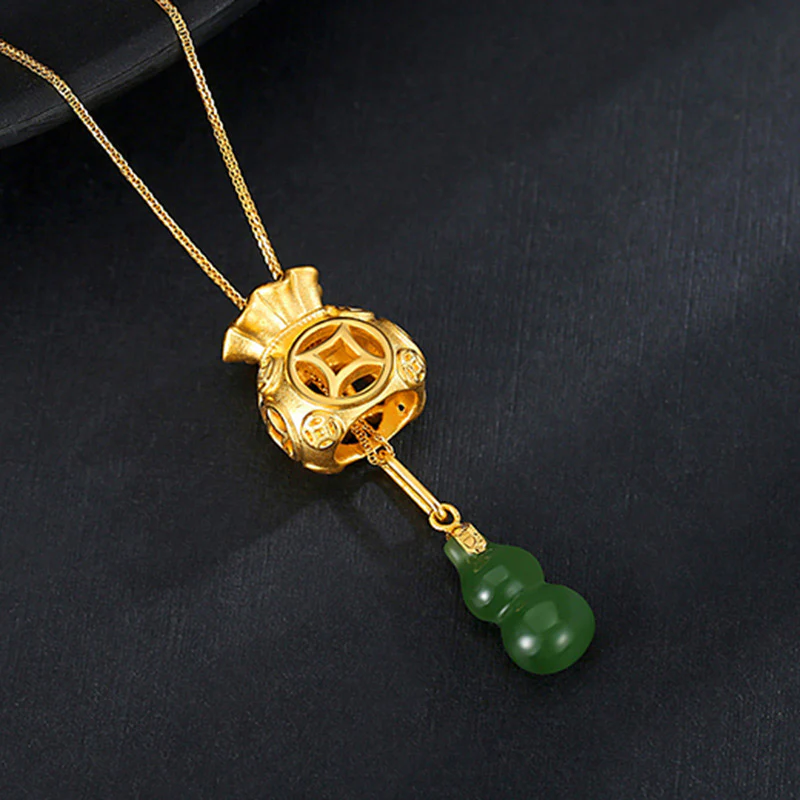 Buddha Stones Collana con ciondolo in giada a forma di sacco di soldi Feng Shui di buon auspicio - Image 4