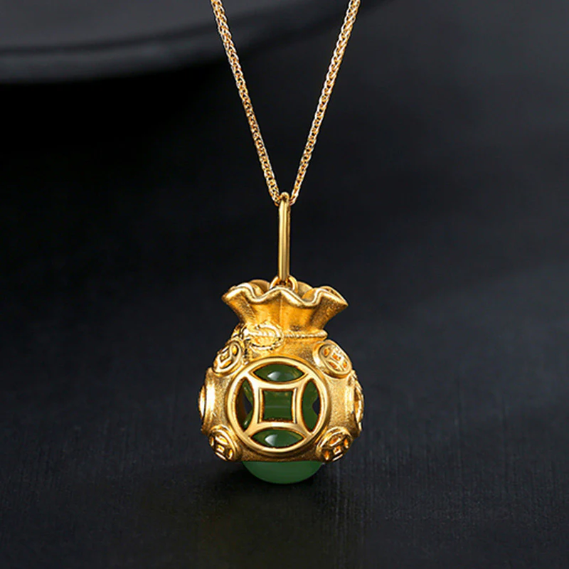 Buddha Stones Collana con ciondolo in giada a forma di sacco di soldi Feng Shui di buon auspicio - Image 5