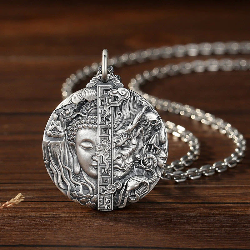 Buddha Stones Collana con ciondolo in rame con motivo Buddha e demone e compassione