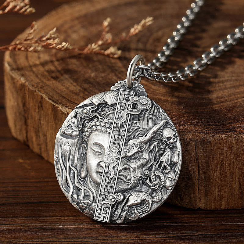 Buddha Stones Collana con ciondolo in rame con motivo Buddha e demone e compassione - Image 4