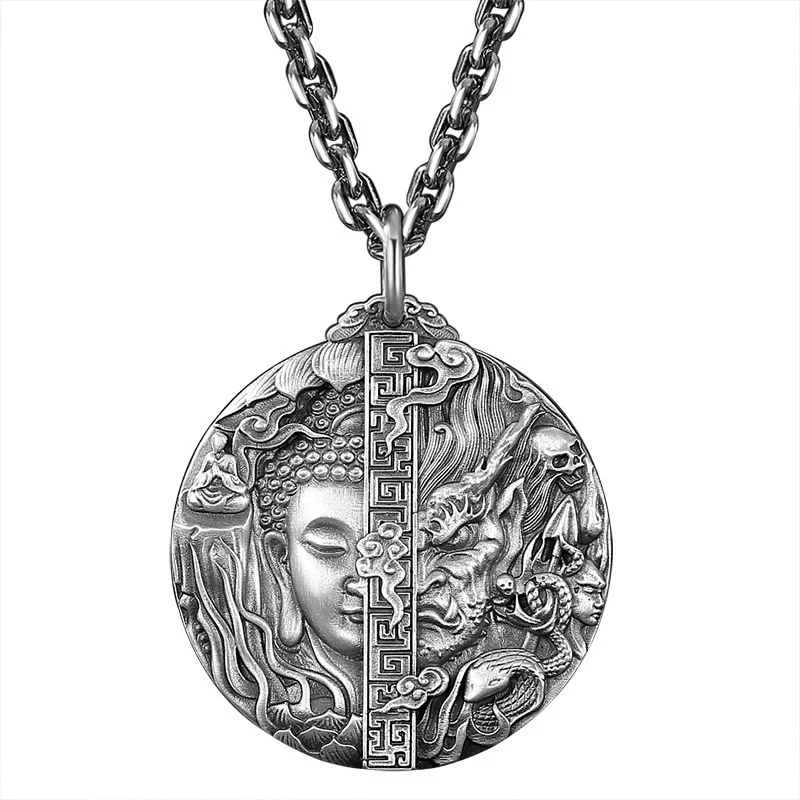 Buddha Stones Collana con ciondolo in rame con motivo Buddha e demone e compassione - Image 9