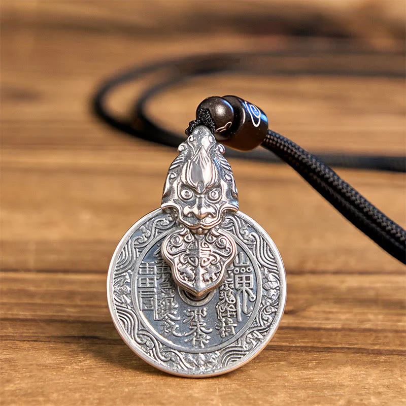 Buddha Stones Collana con ciondolo in rame Pixiu Harmony con design Bagua dei fantasmi della montagna che spendono soldi