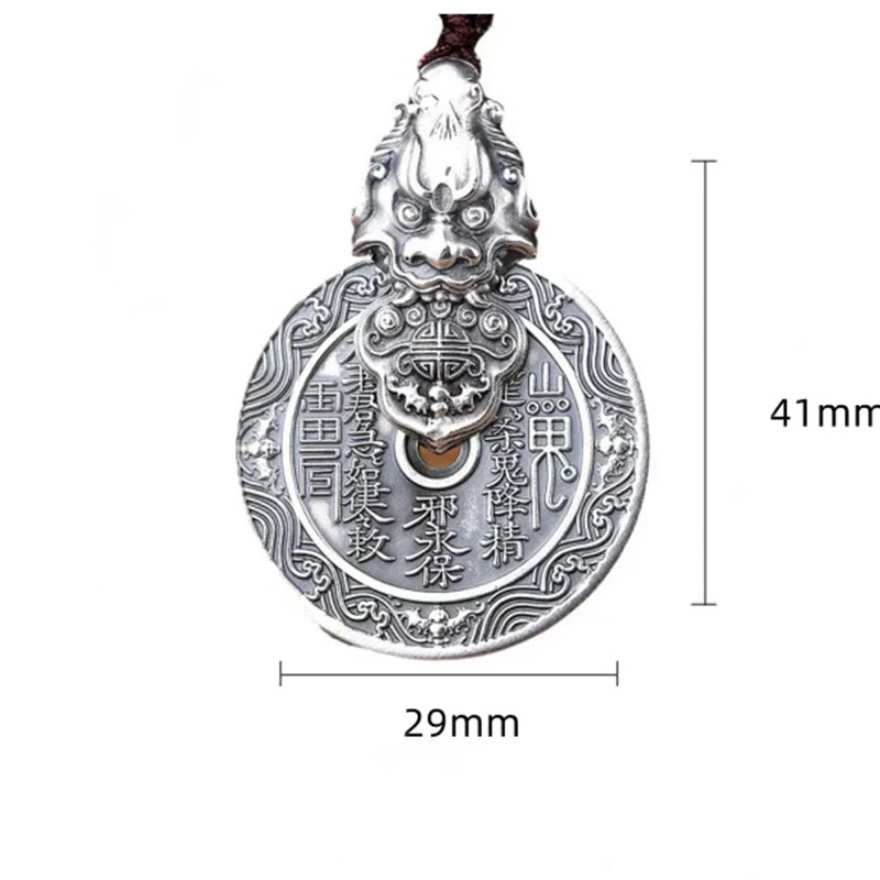 Buddha Stones Collana con ciondolo in rame Pixiu Harmony con design Bagua dei fantasmi della montagna che spendono soldi - Image 11