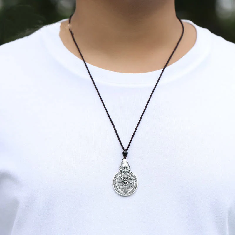 Buddha Stones Collana con ciondolo in rame Pixiu Harmony con design Bagua dei fantasmi della montagna che spendono soldi - Image 12