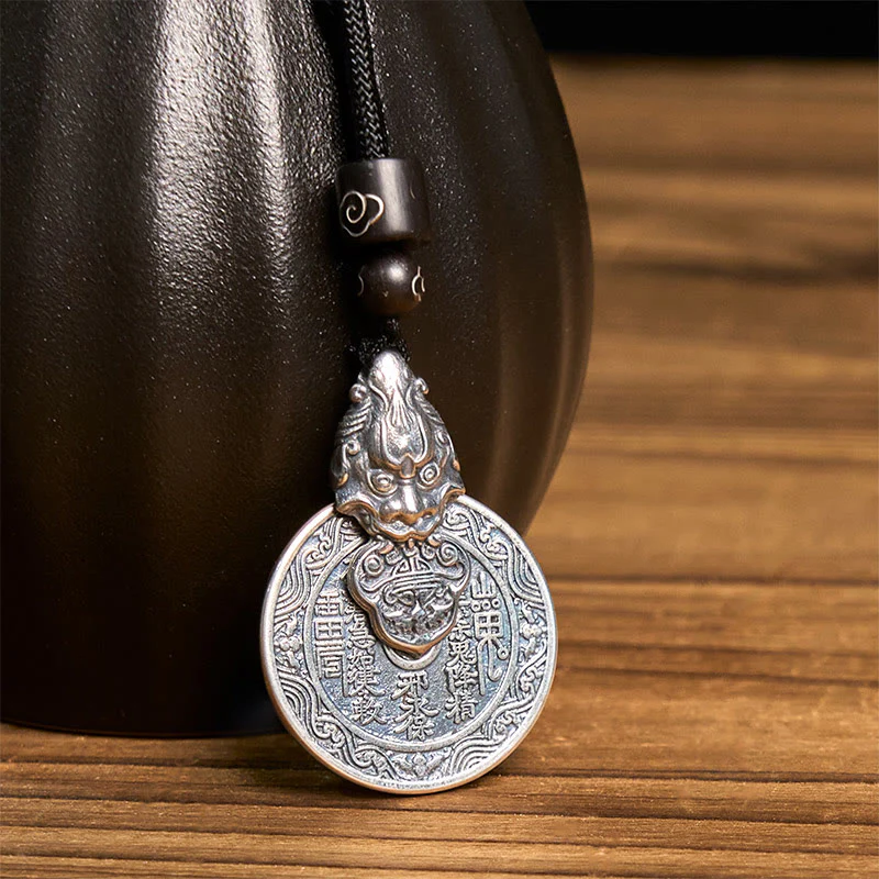 Buddha Stones Collana con ciondolo in rame Pixiu Harmony con design Bagua dei fantasmi della montagna che spendono soldi - Image 3