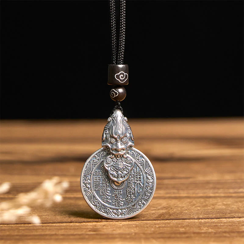 Buddha Stones Collana con ciondolo in rame Pixiu Harmony con design Bagua dei fantasmi della montagna che spendono soldi - Image 4