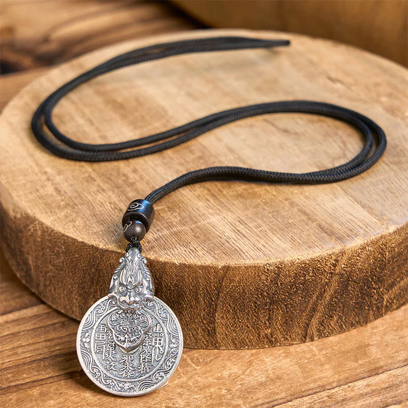 Buddha Stones Collana con ciondolo in rame Pixiu Harmony con design Bagua dei fantasmi della montagna che spendono soldi - Image 5